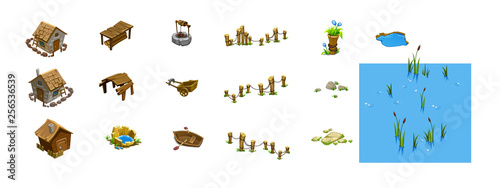 vector set of village houses  barns for map