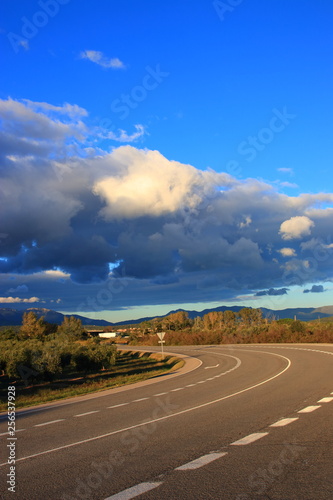 Spanish road and clouds in Countryside, Catalonia