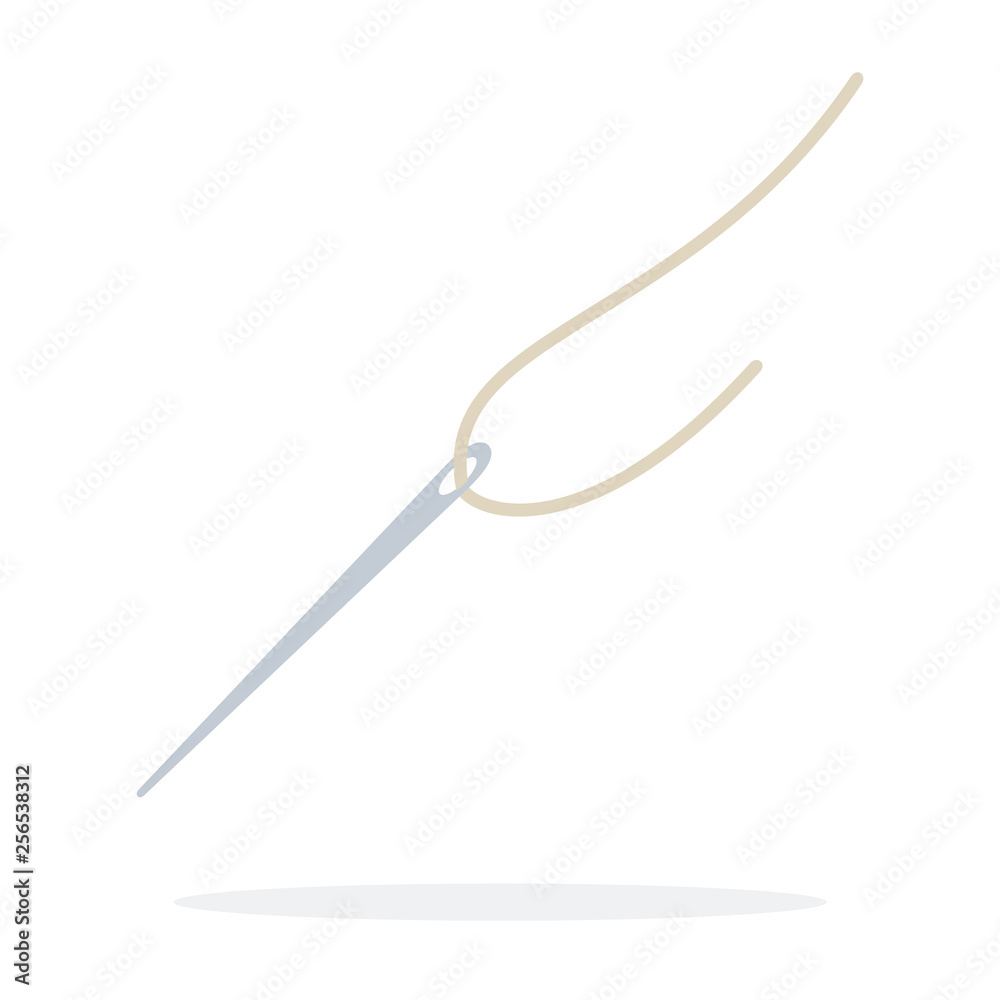 Sewing needle with thread flat isolated Sewing needle with thread flat isolated
