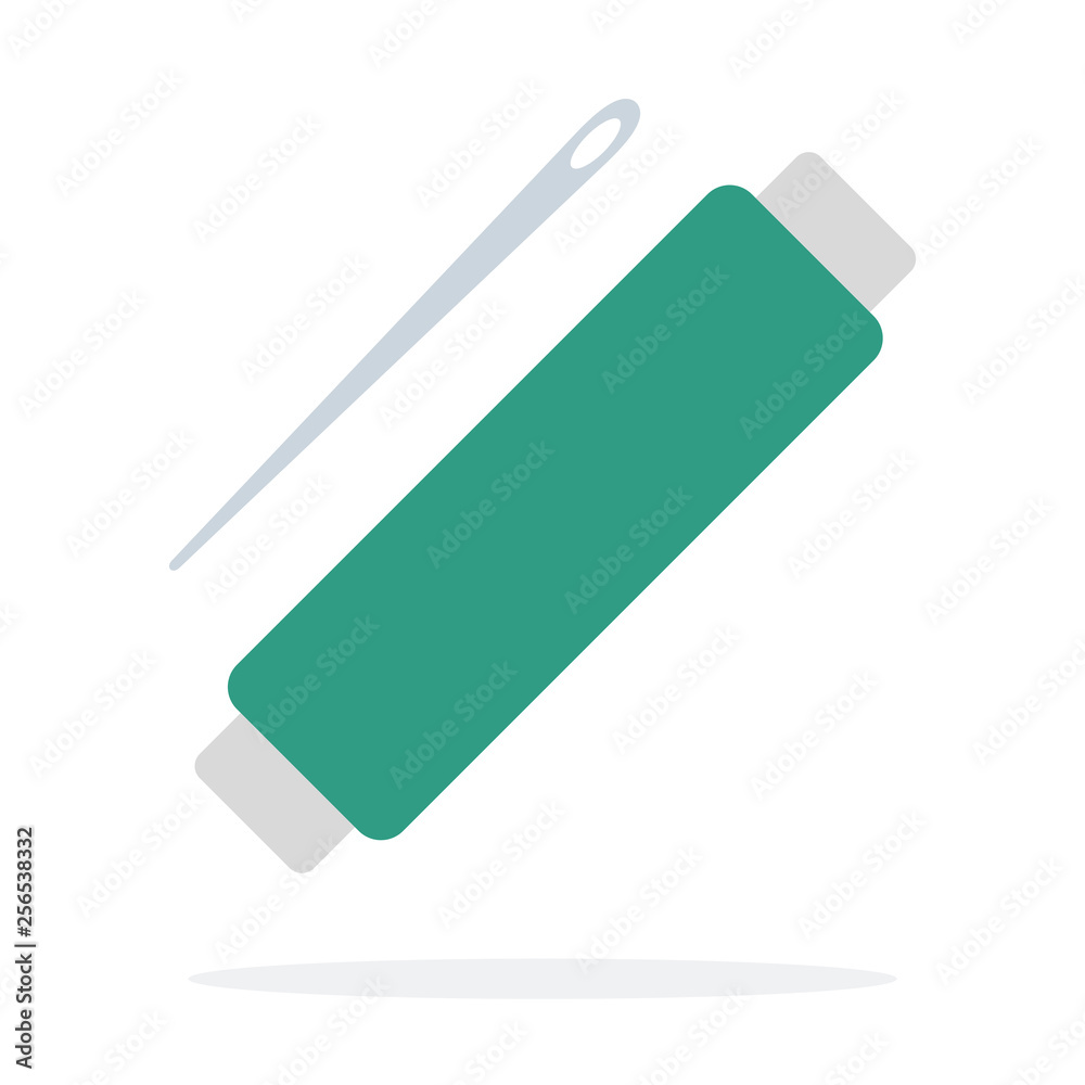 Spool of green thread with needle flat isolated Spool of green thread with needle flat isolated