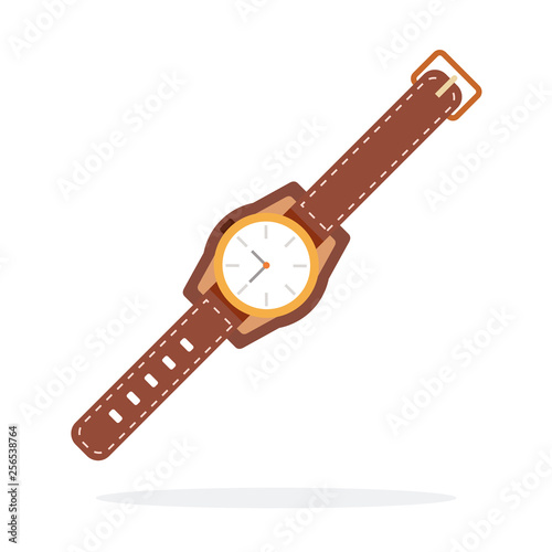 Wristwatch with leather strap vector flat isolated