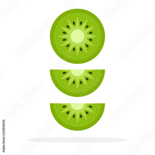 Round piece of kiwi and two wedges of kiwi vector flat isolated