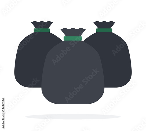 Black bags with garbage flat isolated