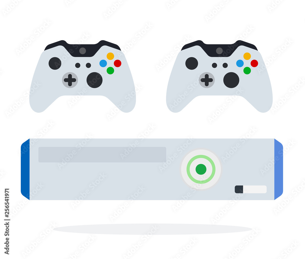 Game console with controllers vector icon flat isolated