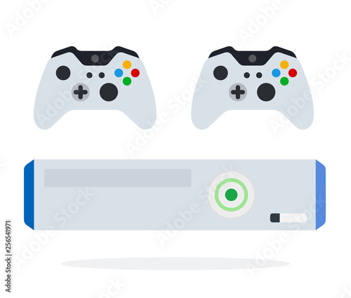 Game console with controllers vector icon flat isolated photo
