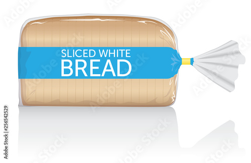 Sliced white bread loaf vector visual, in clear plastic film bag. Fully adjustable and scalable