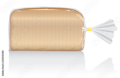 Sliced white bread loaf vector visual, in clear plastic film bag. Fully adjustable and scalable