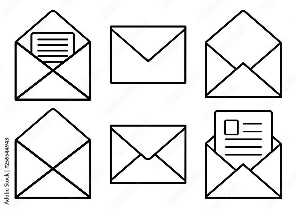 Set of black mail icons, outline design. Vector illustration Set of black mail icons, outline design. Vector illustration