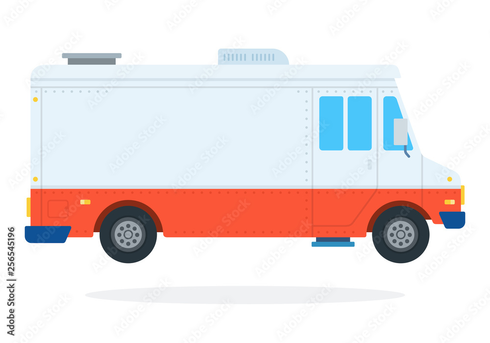 Closed Food truck flat isolated