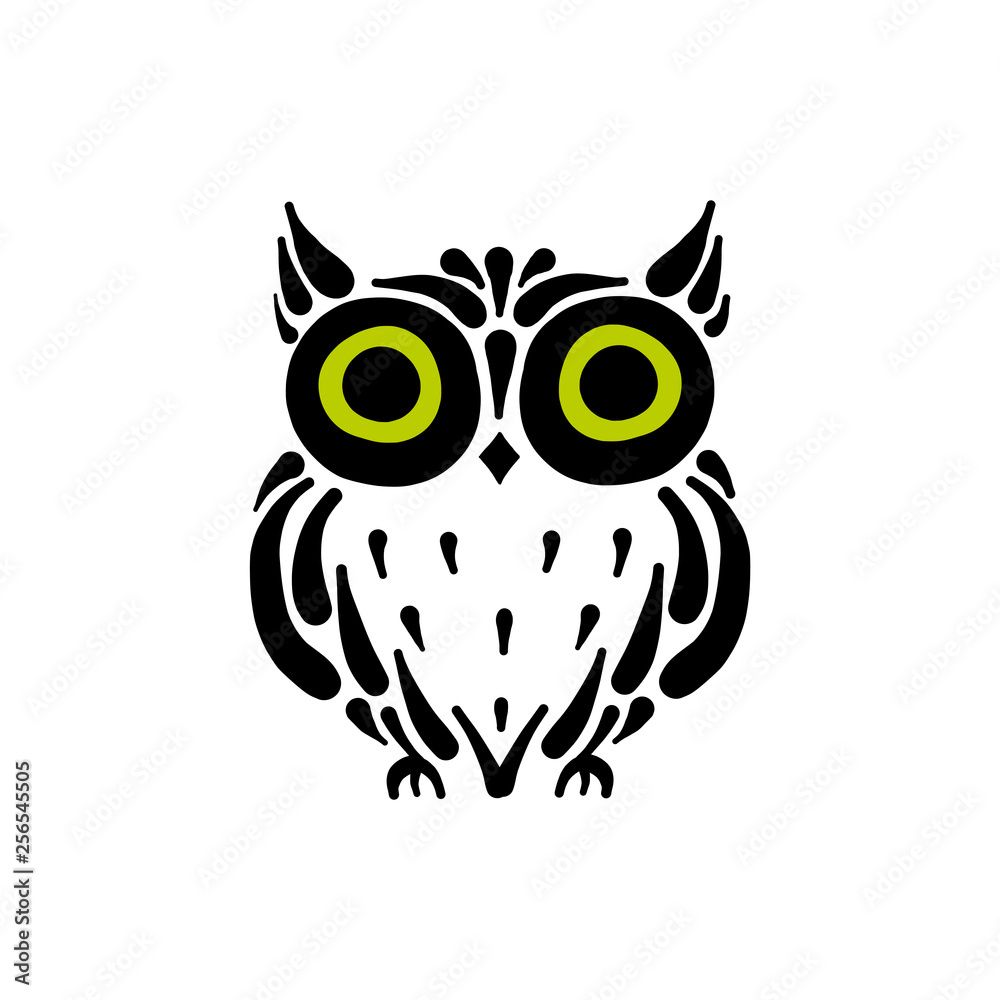 Fototapeta premium Cute owl logo, black silhouette for your design