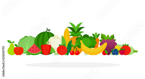 Fruits and vegetables for raw diet vector flat isolated