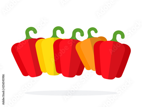 Red orange and yellow bell peppers flat isolated