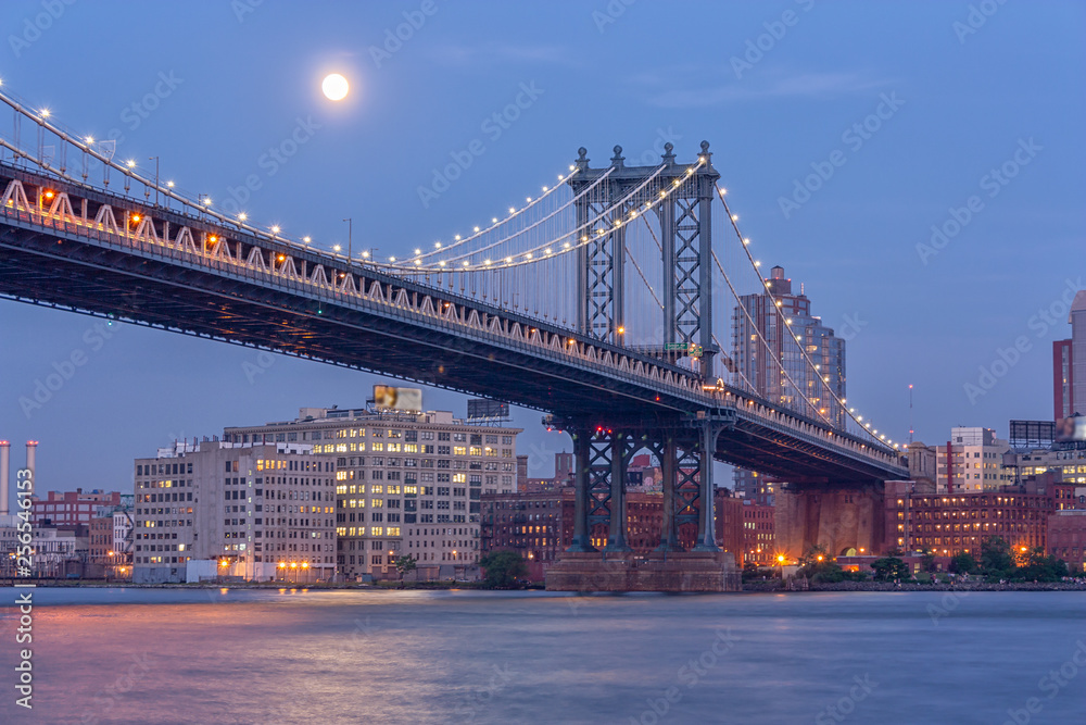 Moon Rising Over The Manhattan Bridge