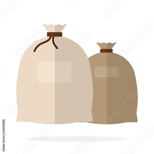 Tied linen sacks flat isolated