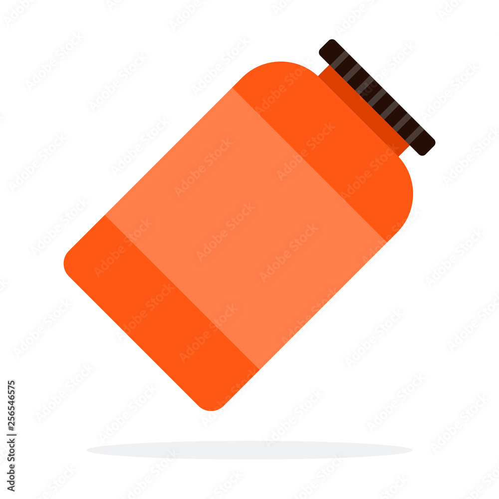 Large plastic orange canister for sports supplements flat isolated Large plastic orange canister for sports supplements flat isolated