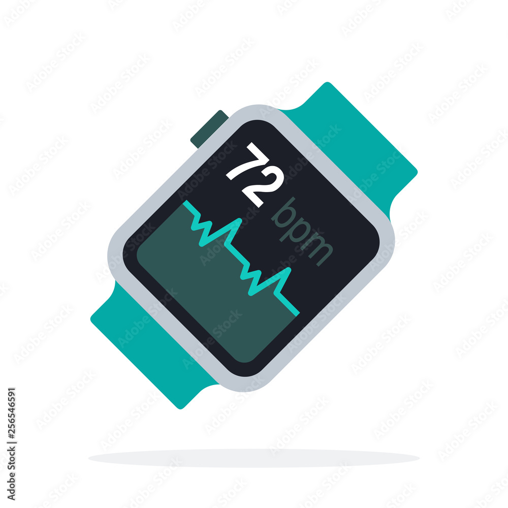 Smart watch with a pulse on the screen flat isolated