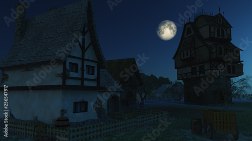 night in the medieval village © archangelworks