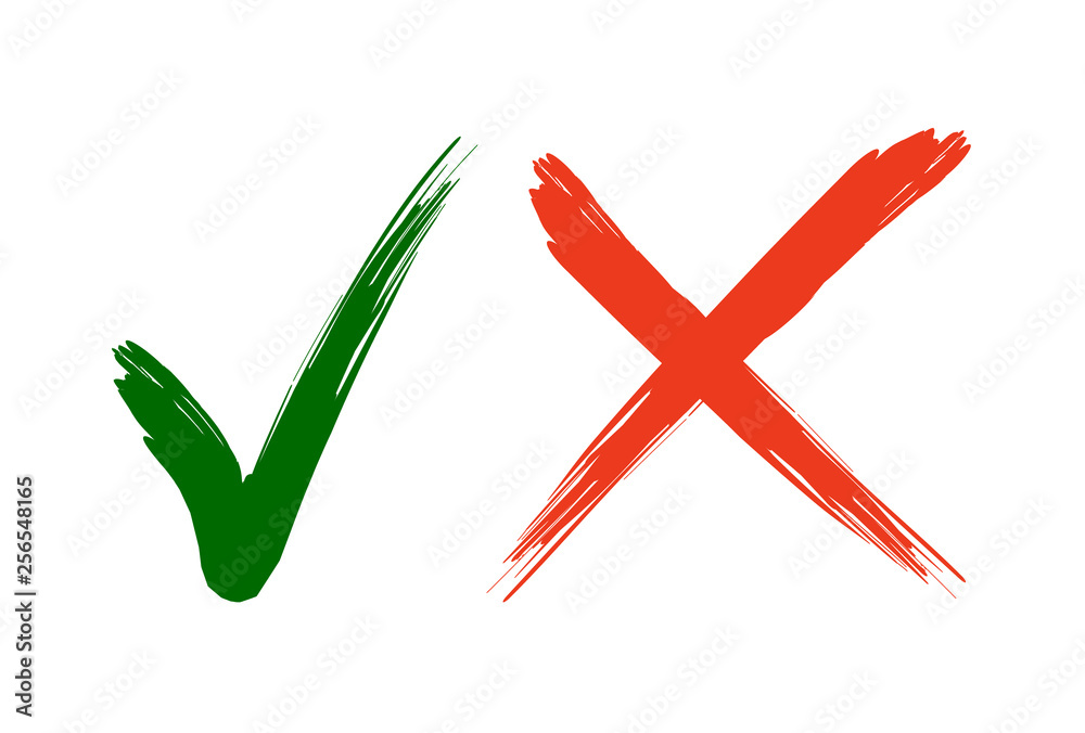 Hand written Do and Dont check tick mark and red cross checkbox icons lettering design isolated on white background. Vector Illustration Hand written Do and Dont check tick mark and red cross checkbox icons lettering design isolated on white background. Vector Illustration