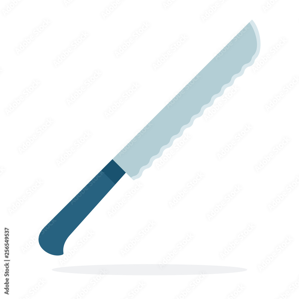 Bread knife vector flat material design isolated object on white background. Bread knife vector flat material design isolated object on white background.
