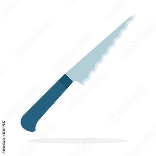 Knife with a serrated blade vector flat material design isolated object on white background.