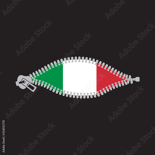 Opened zipper revealing  italian  flag  of Italy