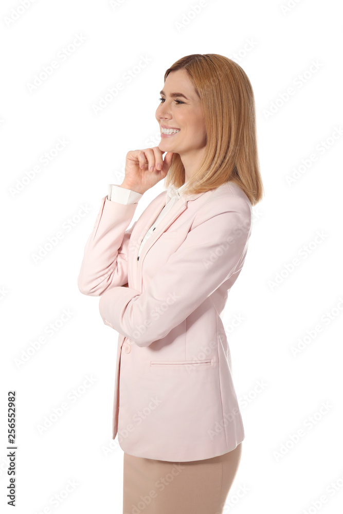Portrait of happy successful businesswoman posing on white background Portrait of happy successful businesswoman posing on white background
