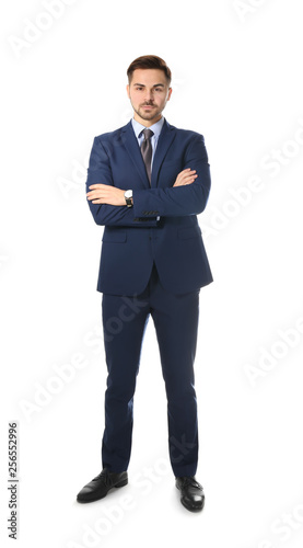 Full length portrait of businessman posing on white background photo