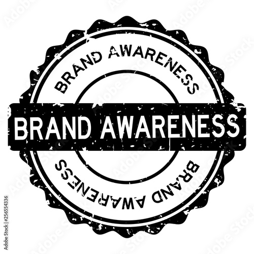 Grunge black brand awareness word round rubber seal stamp on white background