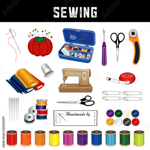 Sewing Tools for Do It Yourself sewing, tailoring, dressmaking, needlework, darning, arts and crafts.