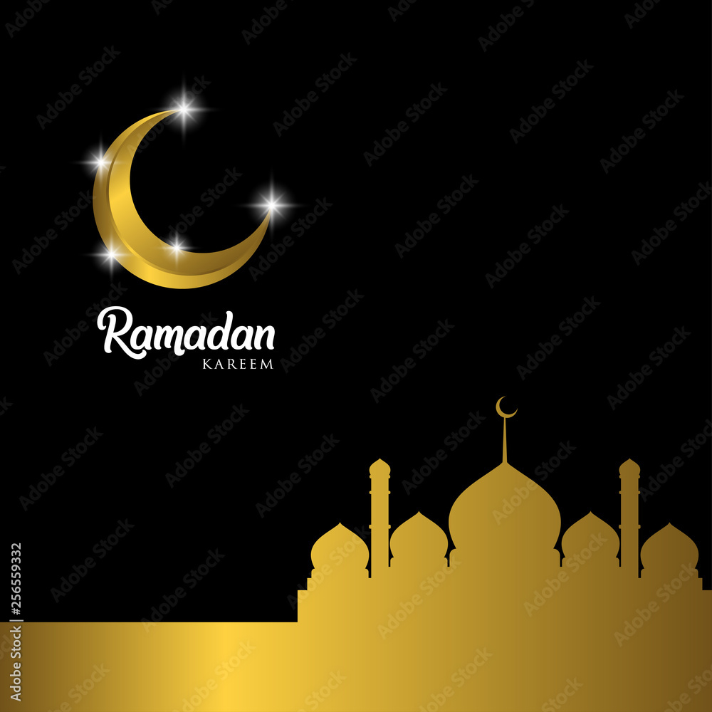 Ramadan kareem greeting card design with mosque dome and golden ornate crescent Ramadan kareem greeting card design with mosque dome and golden ornate crescent