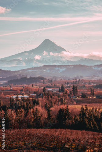 Mt Hood dominating over Hood River, Oregon