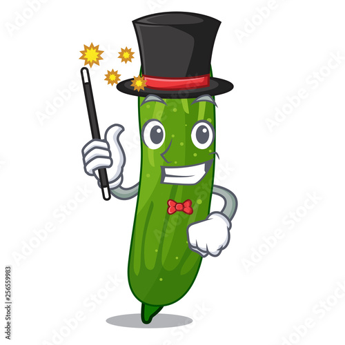 Magician fresh cucumber slice on mascot board