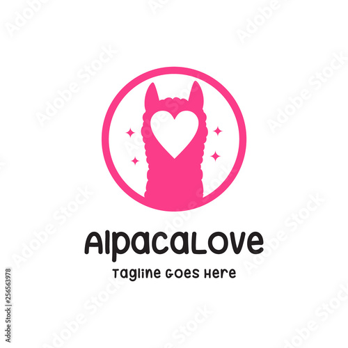 alpaca with heart love shape logo icon vector template