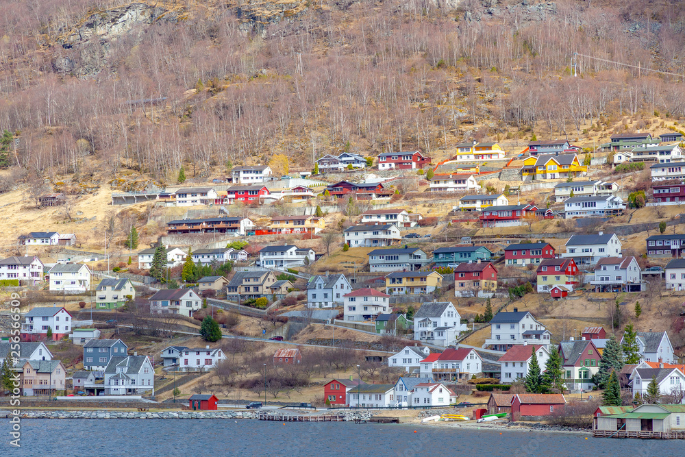Norway. The village on the shore of the Sognefjord fjord