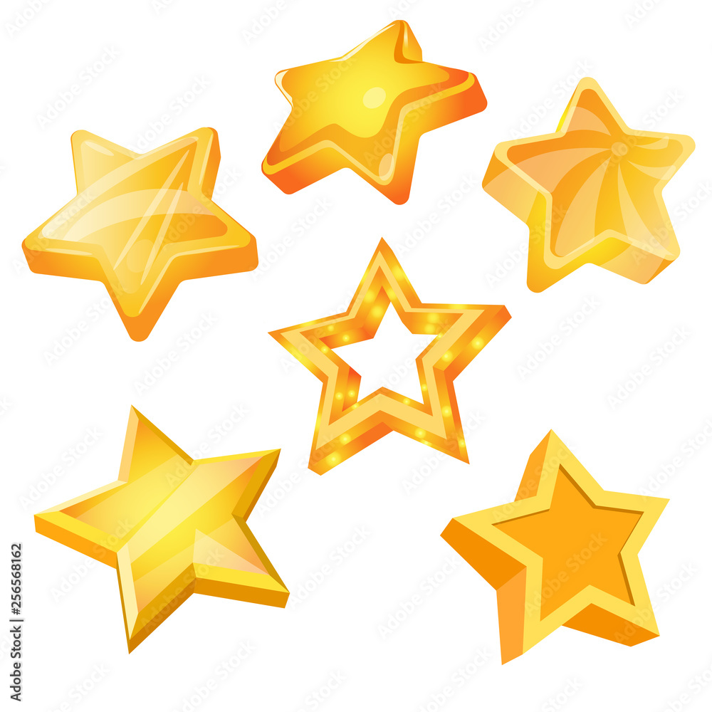 Obraz premium Set of star vector 3d icons isolated. Cartoon stars design