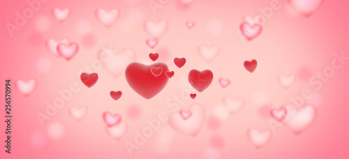 creative background with red hearts in front of many blurred pink hearts 3d-illustration