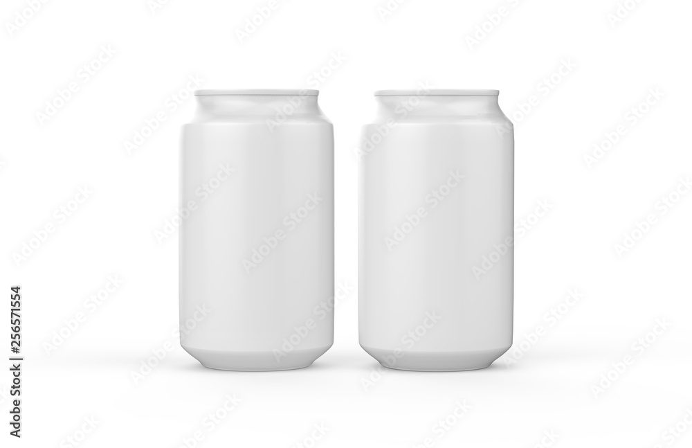 White blank aluminum can for soda, soft drink, beer, juice and coconut water, mock up template on isolated white background, 3d illustration