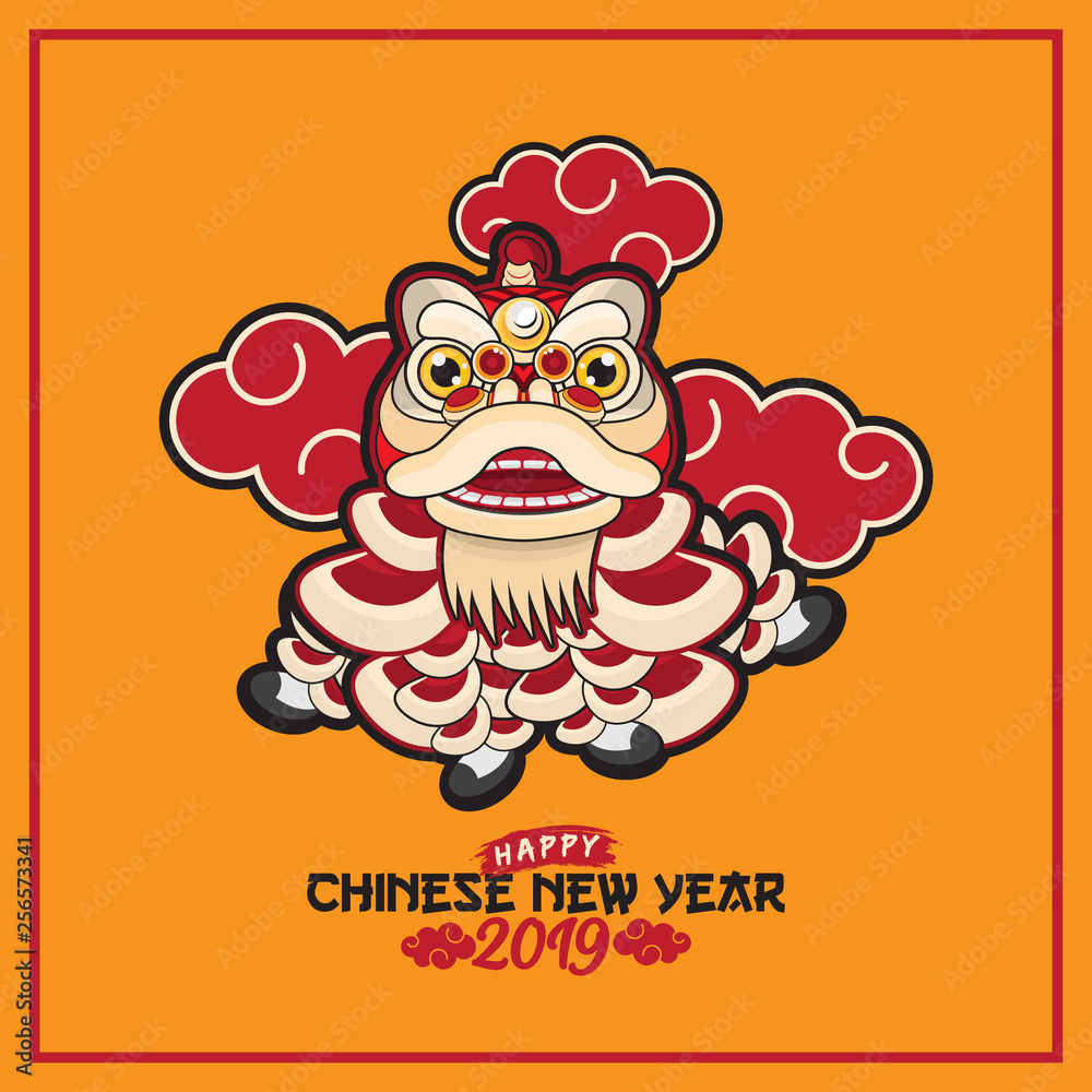 Lion dance with chinese new year greeting isolated in solid color background Lion dance with chinese new year greeting isolated in solid color background