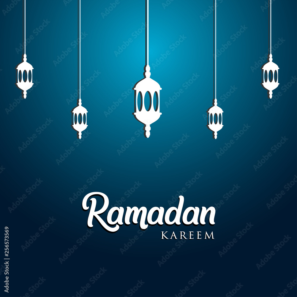 Ramadan kareem greeting card design. with arabic lanterns. on blue background, EPS 10 - vector, Jpeg High Resolution 300 DPI