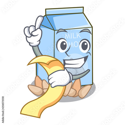 With menu almond milk in the cartoon bottle