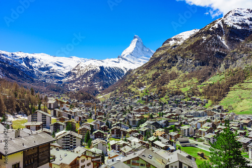 Zermatt village and Matterhorn Peak in background.