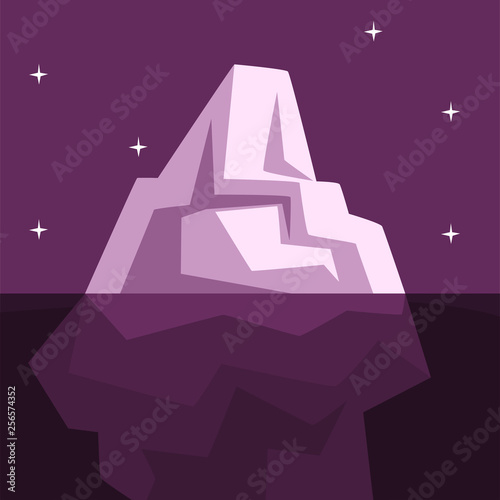 Iceberg over and under the water, Antarctic iceberg floating vector Illustration on a purple background