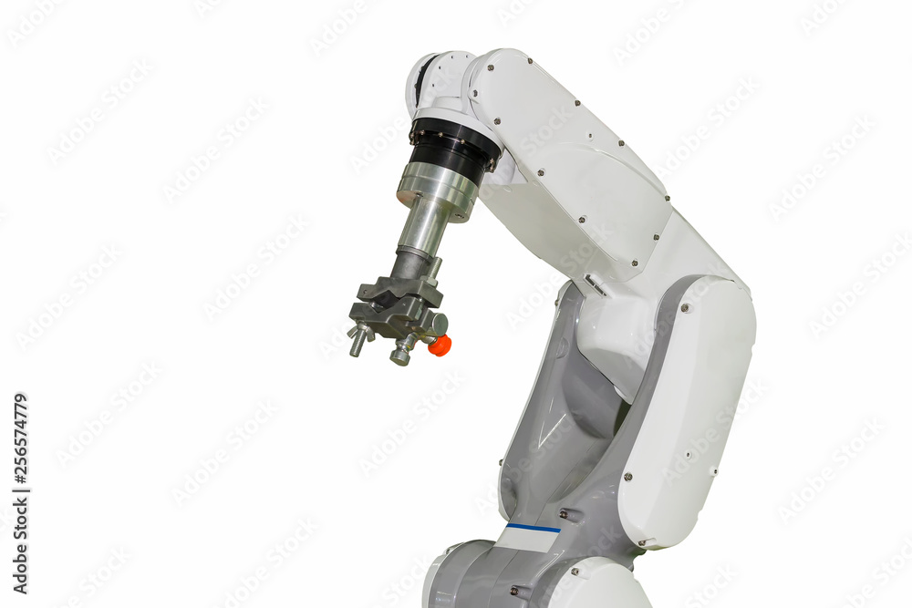 industrial robot arm and multipurpose quick grip isolated on white background industrial robot arm and multipurpose quick grip isolated on white background