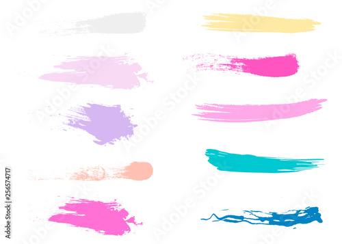 Craft label brush stroke backgrounds, paint or ink smudges vector for tags and stamps design. Painted label backgrounds patch. Color combinations catalog elements. Ink smudges, stains