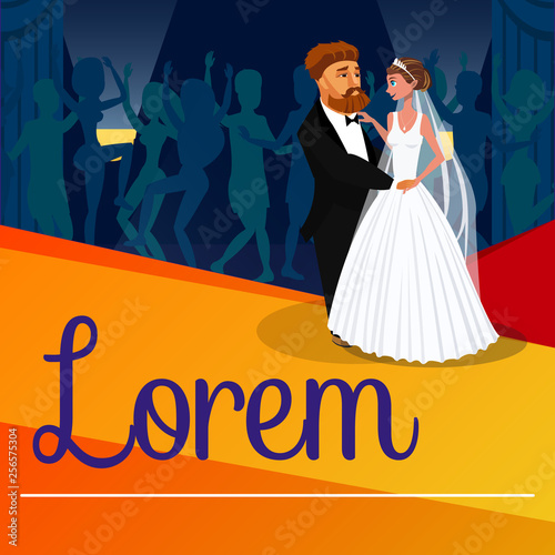 Newlyweds First Dance Vector Banner with Lettering