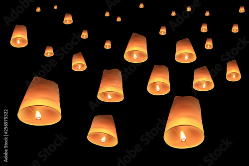 vector of floating lanterns on black background