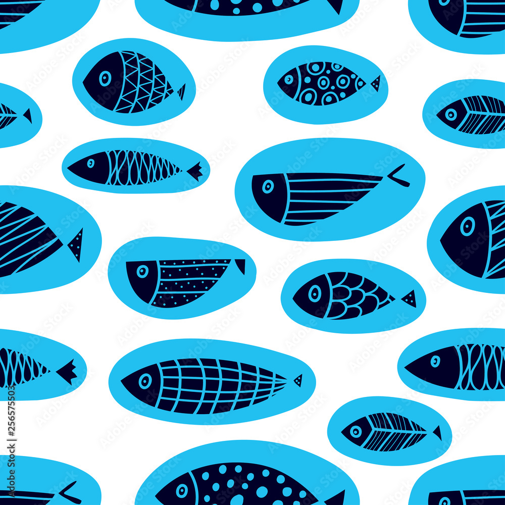Cute fish. Seamless pattern. Can be used in textile industry, paper, background.