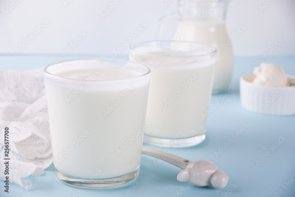 Yogurt in glass on a table with white napkin. Yogurt in glass on a table with white napkin.