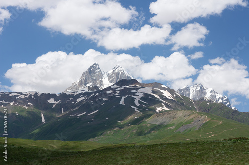 Two summits mountain Ushba in Georgia, Svaneti region