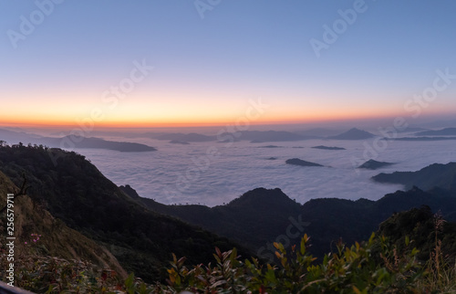 Thailand Chiang rai  Phu chi dao  famous mountain landscape sunrise for tourist .Phu chi dao located between  phu chi fah  and  Doi Pha tung  mountain another impressive place in chiangrai thailand